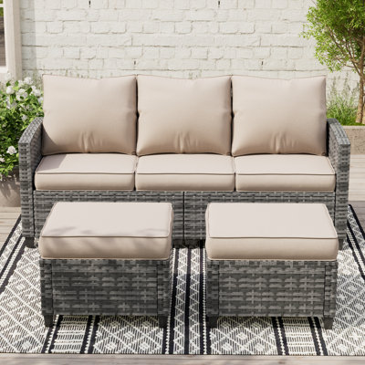 3-Person Patio Sofa With 2 Ottomans