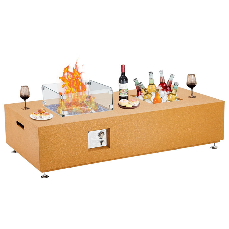56 Inch Orange Gas Fire Pit Table with Ice Bucket