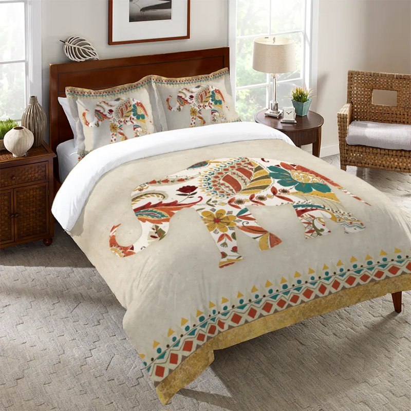 Ornate Elephant Machine Woven Duvet Cover