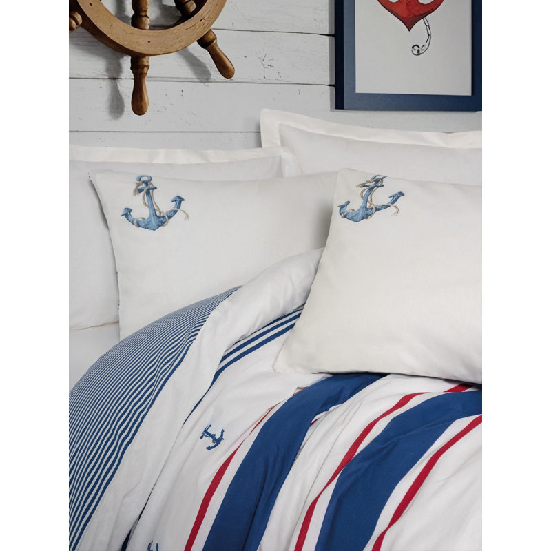 Luxury 100% Cotton Ranforce XXL Quilt Cover Set, Dark Blue & White, Duvet Cover 61.0 x 86.6 inches | Pillowcase 31.5 x 31.5 inches | Machine Washable, 145 Thread Count, Elegant Pigment Printing, Button & Envelope Closure