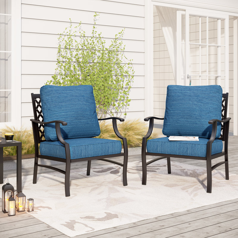 Argirios Metal Patio Chair with Cushions(Set of 2), Peacock Blue