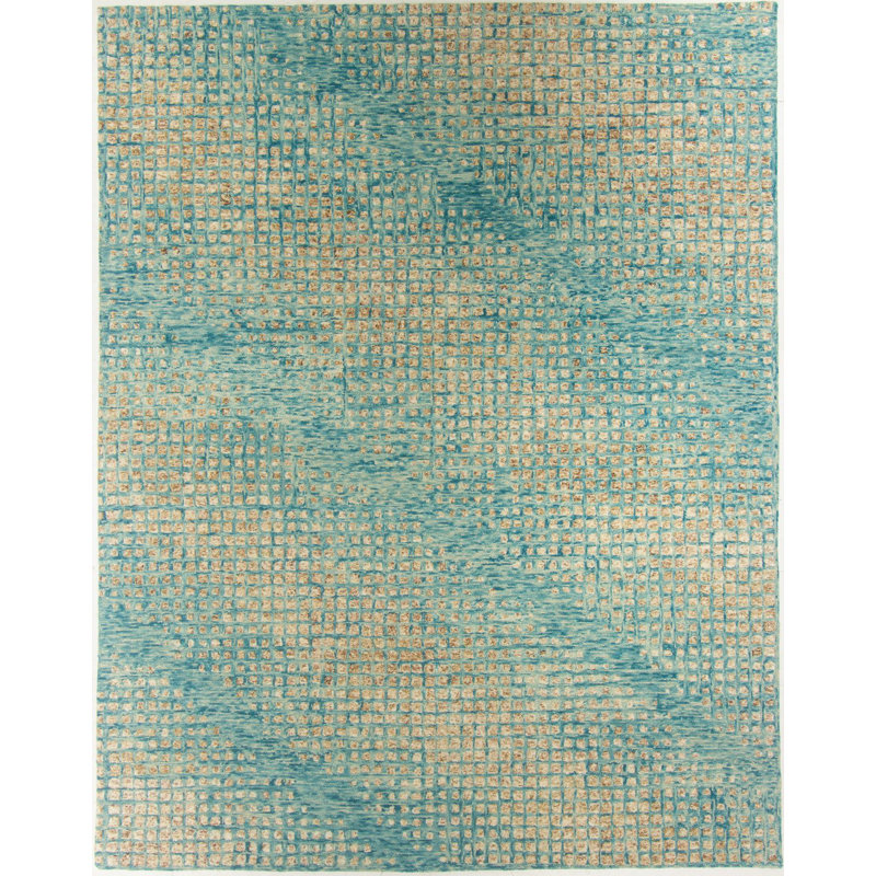 Hand Tufted Abstract Area Rug in Teal