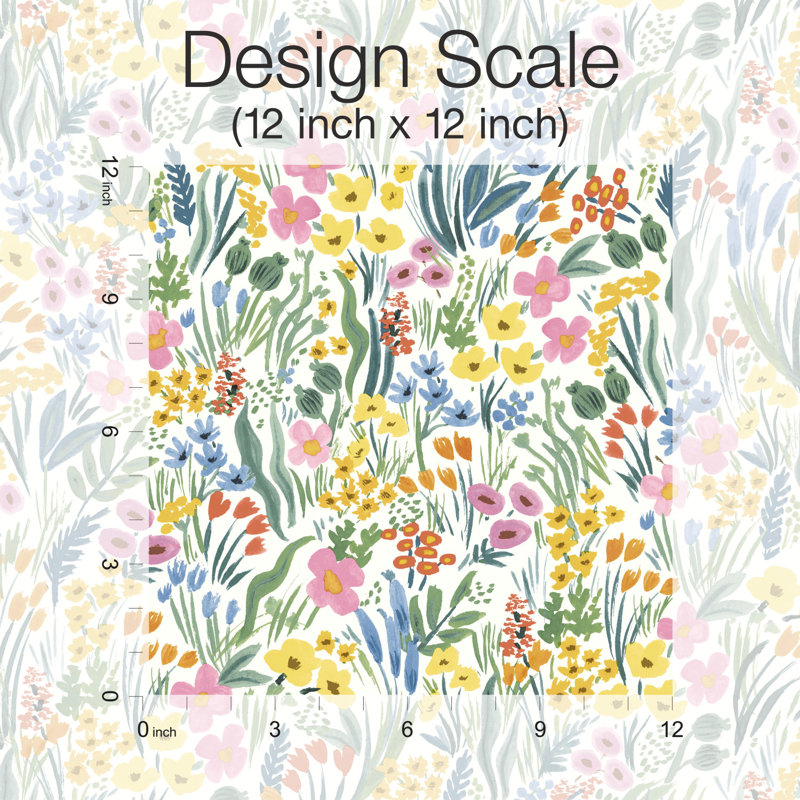 Lea Peel & Stick Wallpaper, White/Pink/Yellow