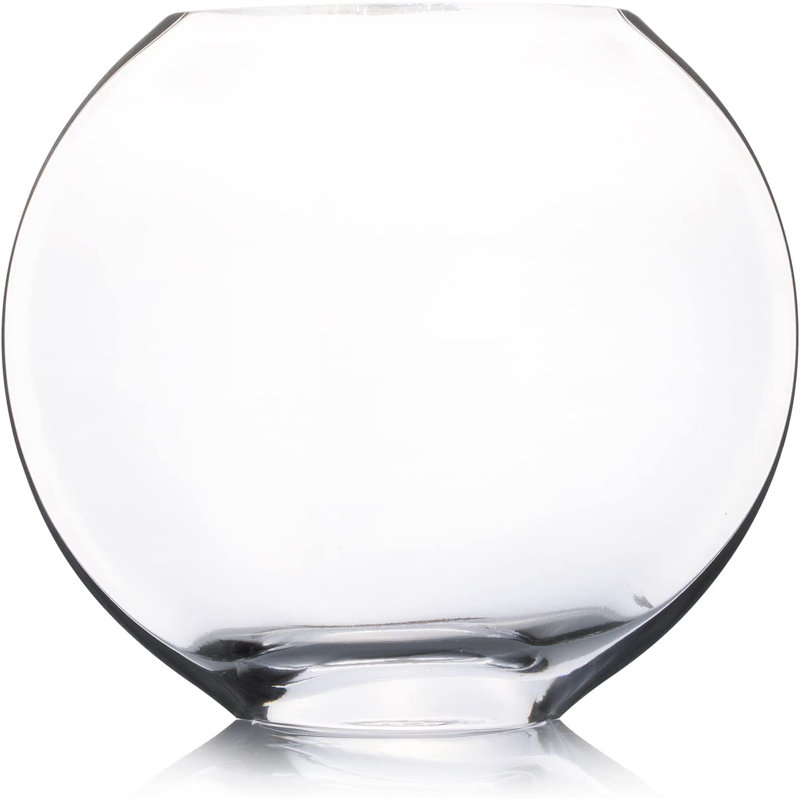 Unique Oval Glass Vase, 8" H x 8.5" W x 4" D