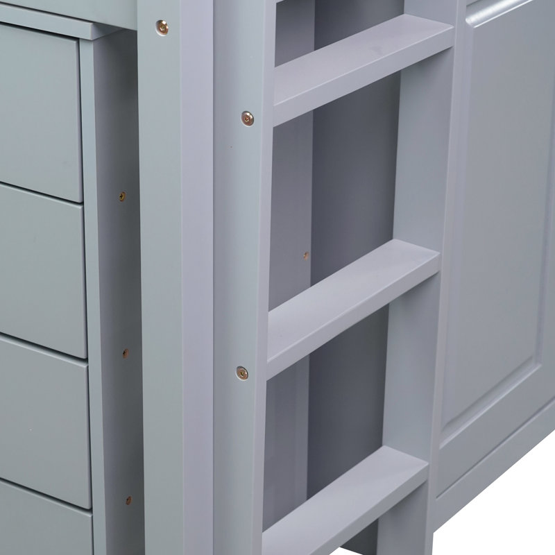 Lit mezzanine simple avec espace de rangement et bureau en bois d'hévéa gris, Gris