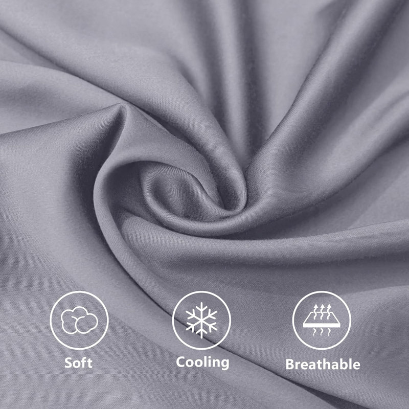 100% Rayon from Bamboo Sheet Set, 16" Deep Pocket Cooling Silky Soft Bed Sheets, Gray