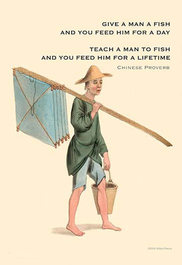 « donner un poisson à un homme... » par wilbur pierce, affiche rétro, 30" H x 20" W x 1.5" D