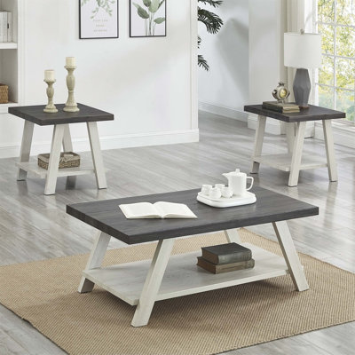 Table basse 3 pièces en bois avec tablette Tevis