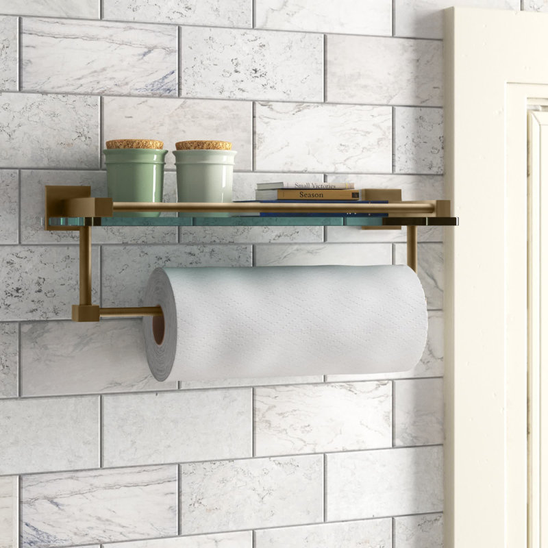 Haranu Bracket Shelf with Towel Bar, Brushed Bronze