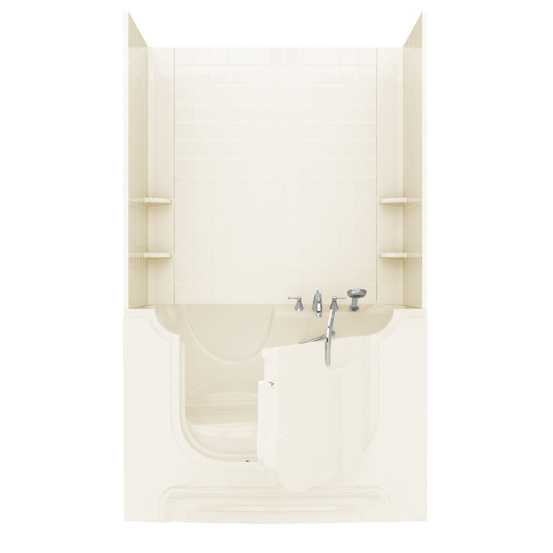 HandiTub 60" x 30" Walk in Soaking Fiberglass Bathtub with Faucet and Integrated Seat, Left, Biscuit