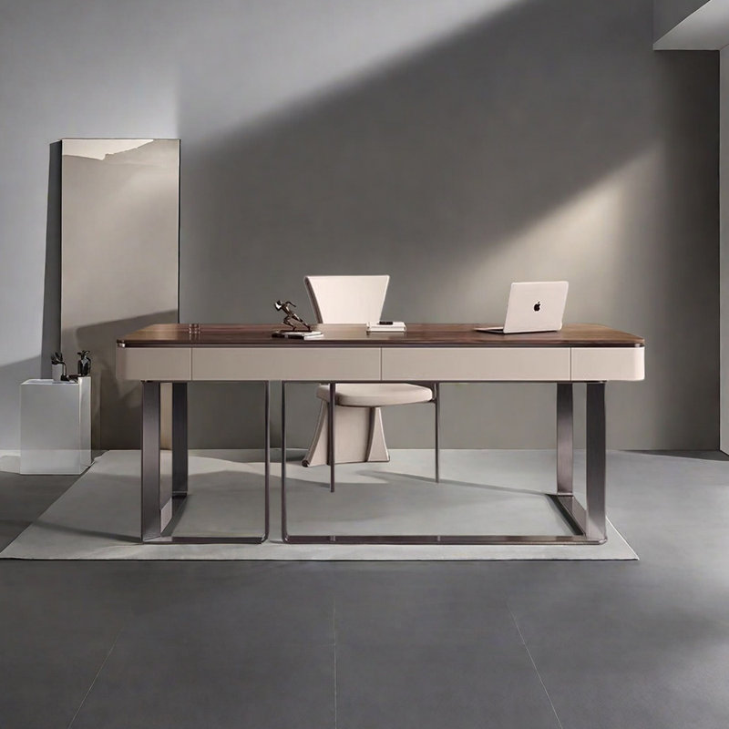 Swenson Solid Wood Stainless Steel Computer Desk