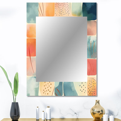 Orange Fun Pattern Of Shapes III - Geometric Wall Mirror, Modern Decorative Mirror, Printed Metal Art