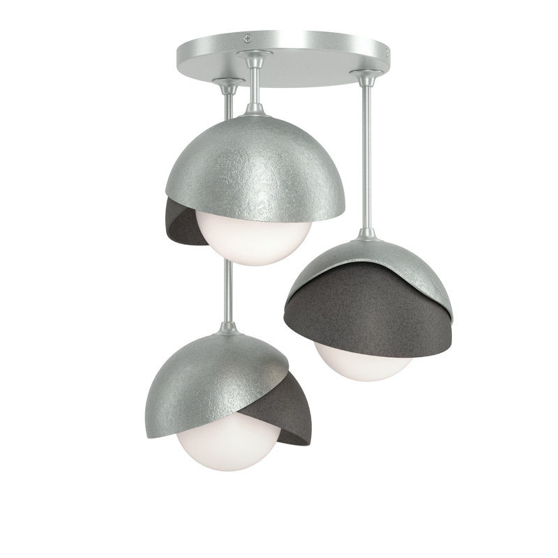 Brooklyn 3 - Light Double Shade Semi Flush Mount, Natural Iron, Vintage Platinum