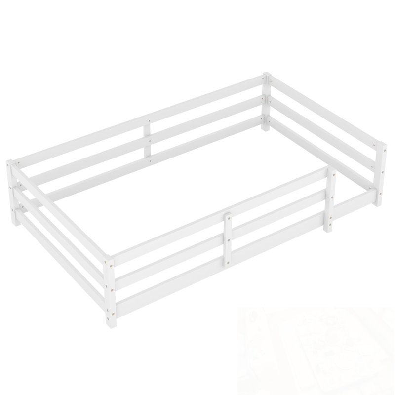 Twin Size Floor Bed With Fence, Twin, White