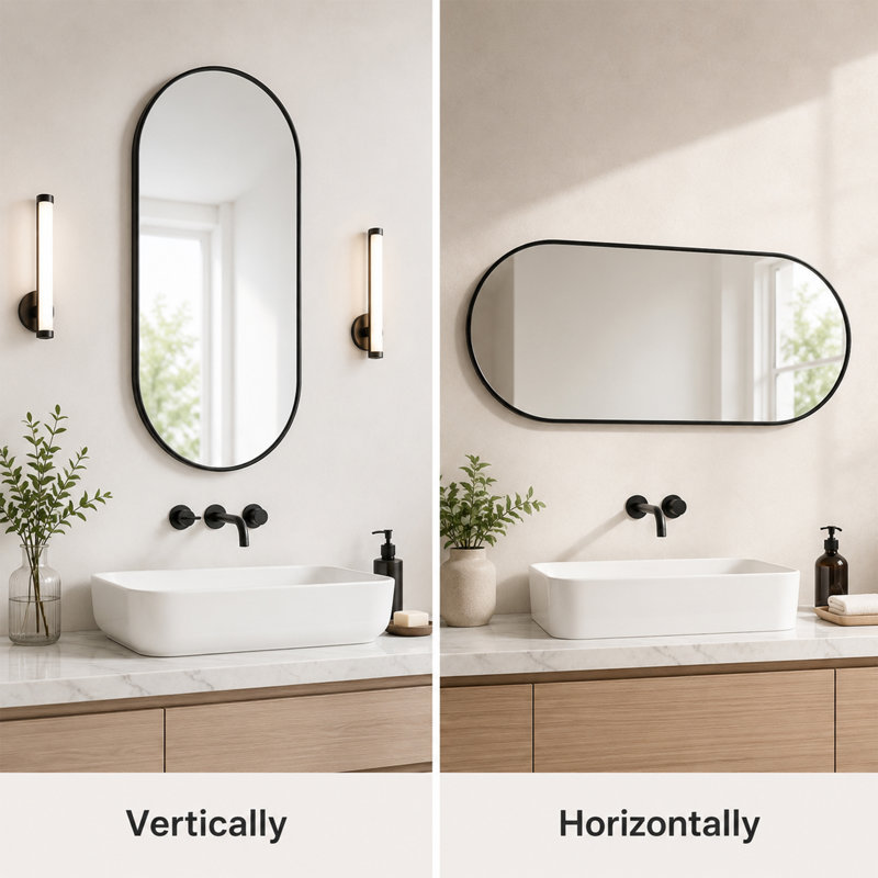 x40 Large Oval Wall & Accent Mirrors, Black PVC Frame, Modern Bathroom