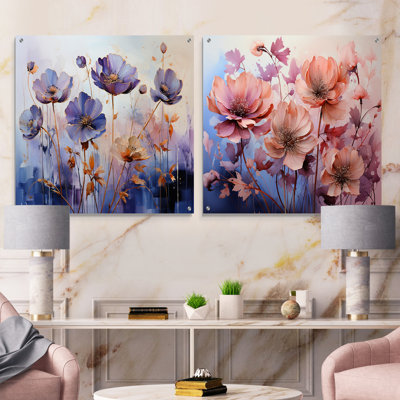 Purple Botanical Serenade I - Abstract Botanicals Acrylic Wall Art Glass Set Of 2