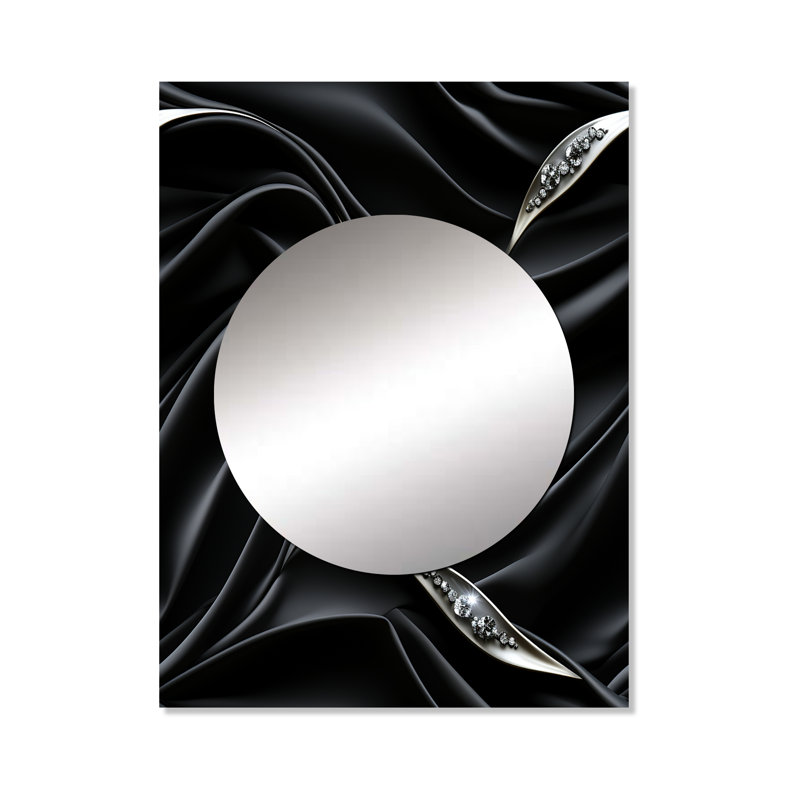 Shina Deep Black Silver Elegance - miroir abstrait, miroir mural décoratif moderne, impression d'art en métal, 40 po x 30 po