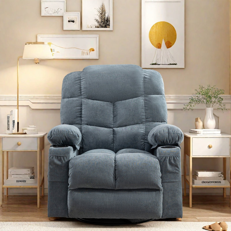 Massage Recliner Chair With Heat & Vibration Rocking Recliner With Usb Port, 8-Point Massage, Adjustable Intensity, Padded Lounge Chair With Storage Pockets, Fabric Manual Recline