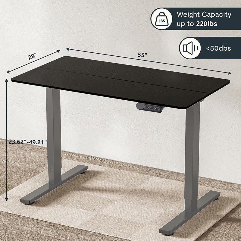 Electric Adjustable Height Standing Desk, 49.21" H x 55.12" W x 13.78" D, Black/Gray