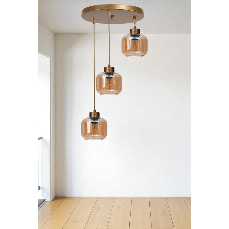 Lustre, 3 niveaux, Trois lumières, Miel / or