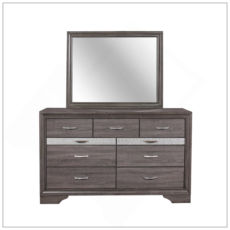 Miroir gris avec panneau de fibres à densité moyenne durable et fabrication en bois massif pour une élégance et une polyvalence durables