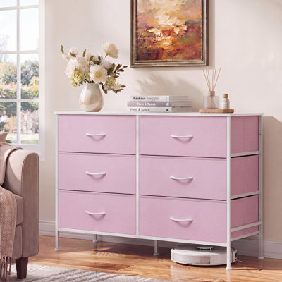 Commode pour chambre à coucher avec 6 tiroirs en tissu, commode pour placard, structure en métal, plateau en bois, commode en tissu pour placard, salon, couloir