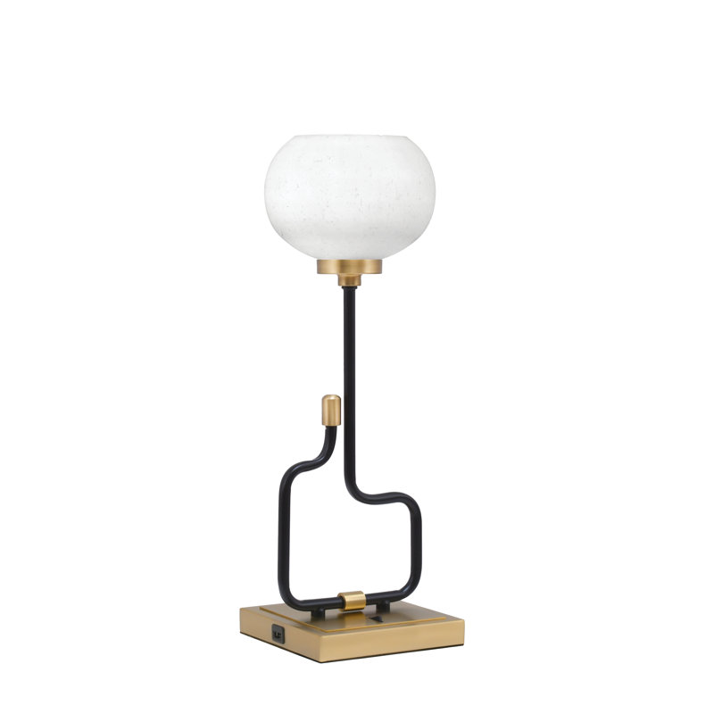 Lampe d'appoint Amarmula, avec ports USB, fini noir mat et laiton vieilli, verre bullé transparent de 7 po, Doré, Clair