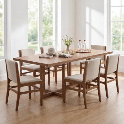 Alagie 6-Person Dining Table Set With Upholstered Dining Chairs & Rubberwood Frame