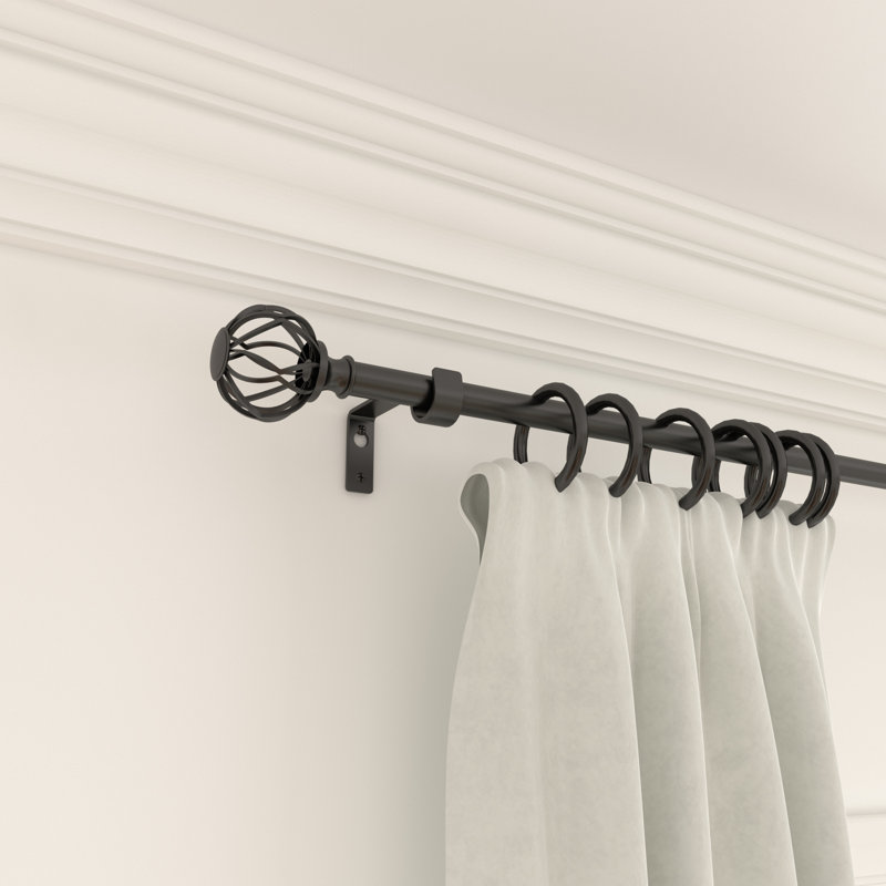 Matte Black Adjustable Curtain Pole Set, 84cm - 120cm