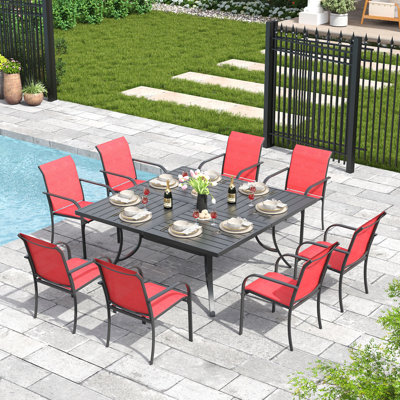 8-Person Square Outdoor Patio Dining Set With Stackable Chairs