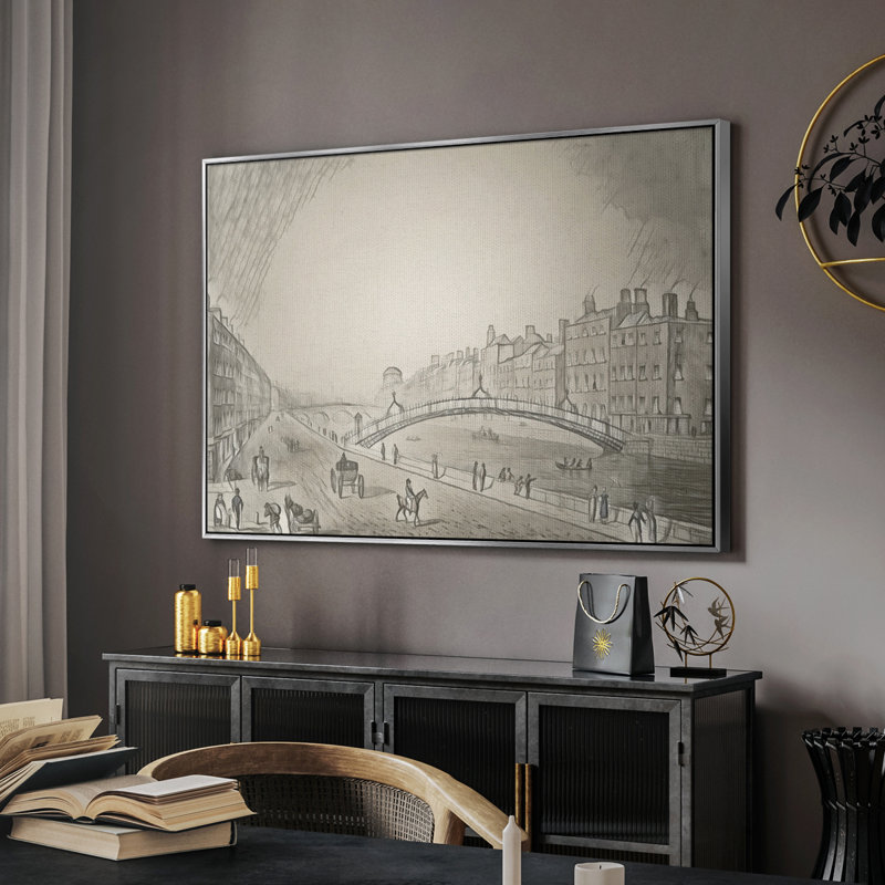 Croquis rétro XLII - impression, H 25 po x l 37 po x P 2 po, Toile argentée avec cadre flottant