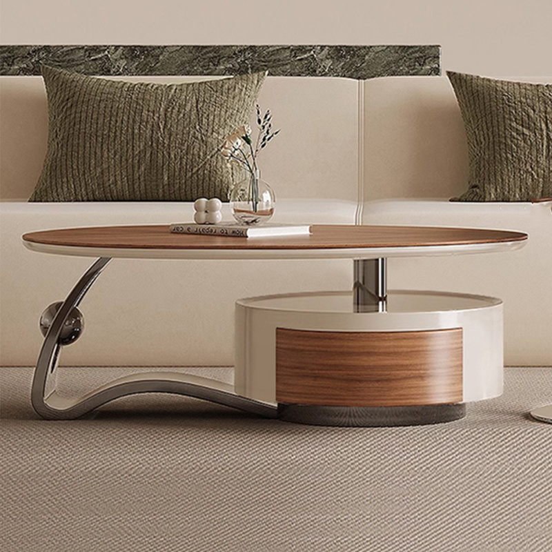 Modern creative oval solid wood coffee table, 17.3" H x 47.2" L x 27.6" W