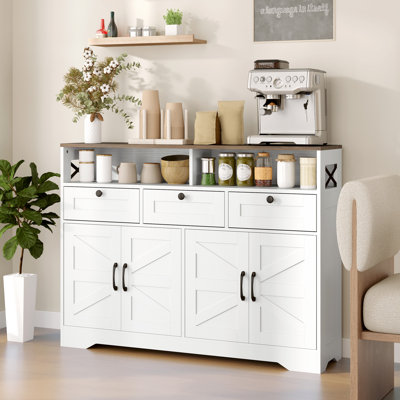 Buffet, buffet avec 4 portes de grange et 3 tiroirs