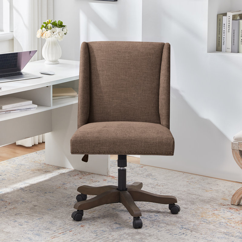 Chaise de bureau pivotante en chenille Mellins, Dark Brown