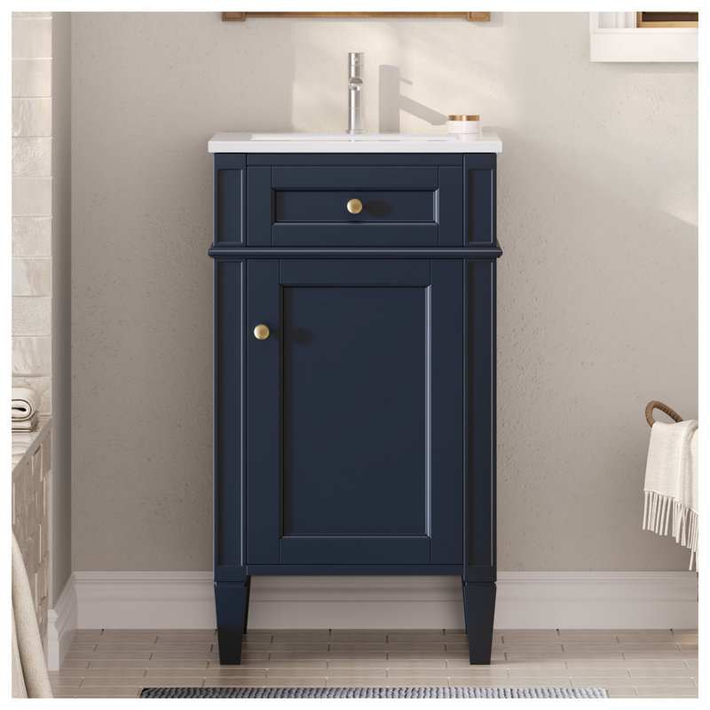 Meuble-lavabo autoportant de 18 po avec lavabo en céramique de style moderne français