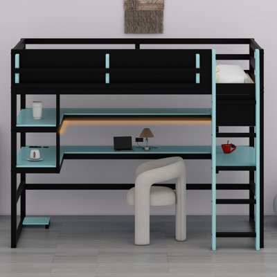 All-in-One Loft Bed Solution with Study Desk, Accessory Side Rack, Ample Display Shelves, and Dynamic RGB Atmosphere Lights