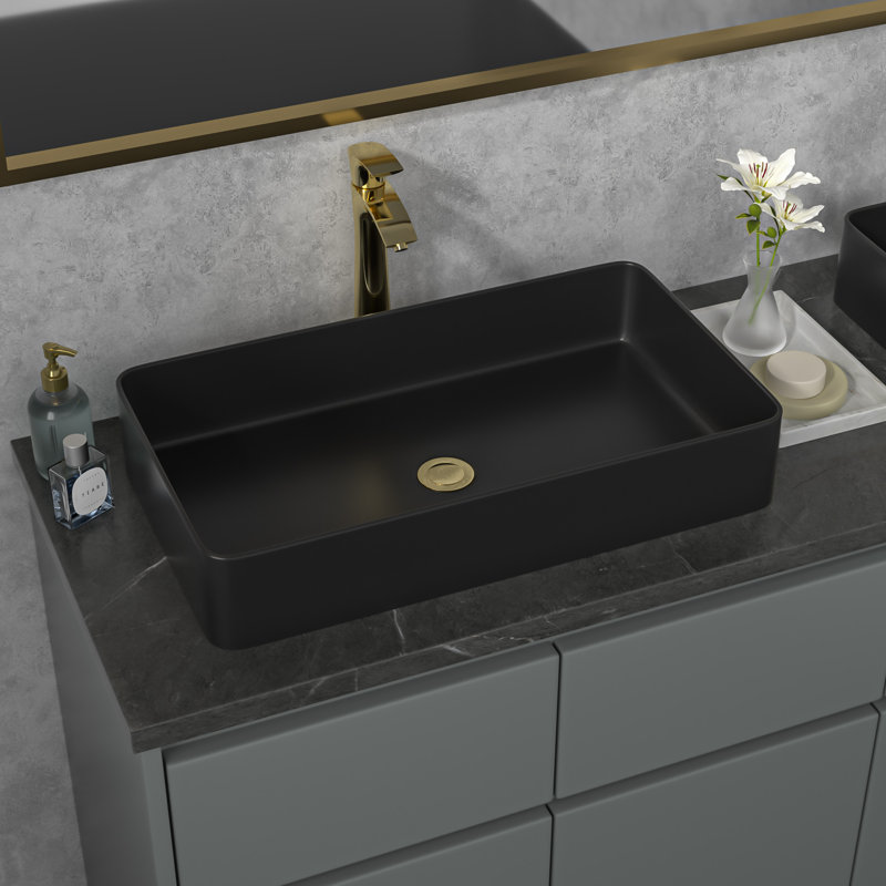 Lavabo de salle de bain vasque rectangulaire en céramique L 24 po x l 14 po, Noir, noir, noir, noir
