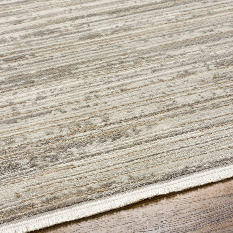 Avrianna Rectangle Solid Color Machine Woven Polyester Area Rug in Cream/Tan, Rectangle 7'10" x 10'