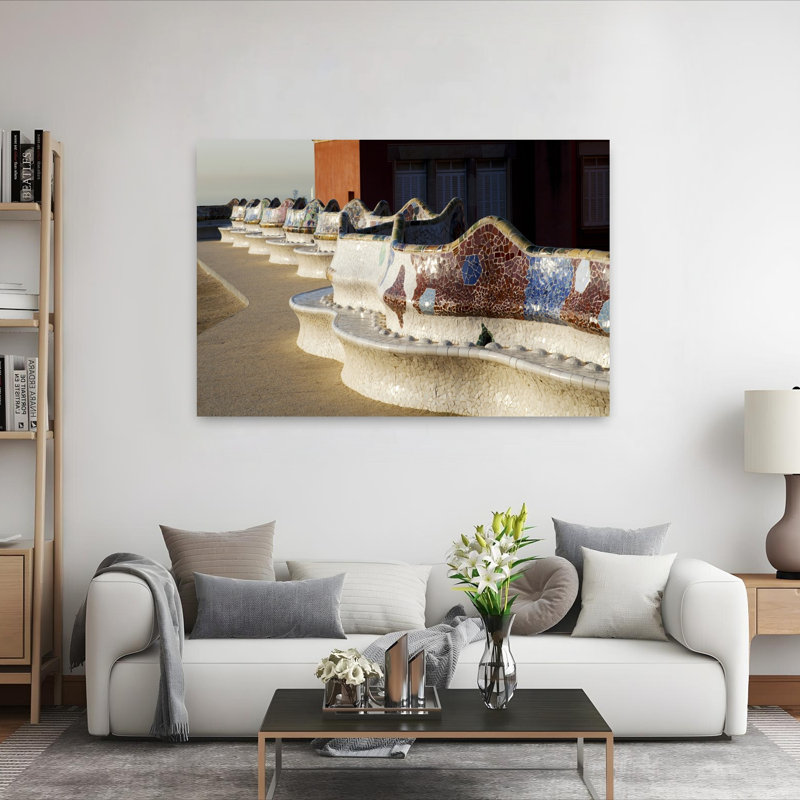 Serpentine Seating Bench Park Guell Barcelona Catalonia Spain by Bob Masters - Wrapped Canvas Print, 101.6 cm H x 152.4 cm W