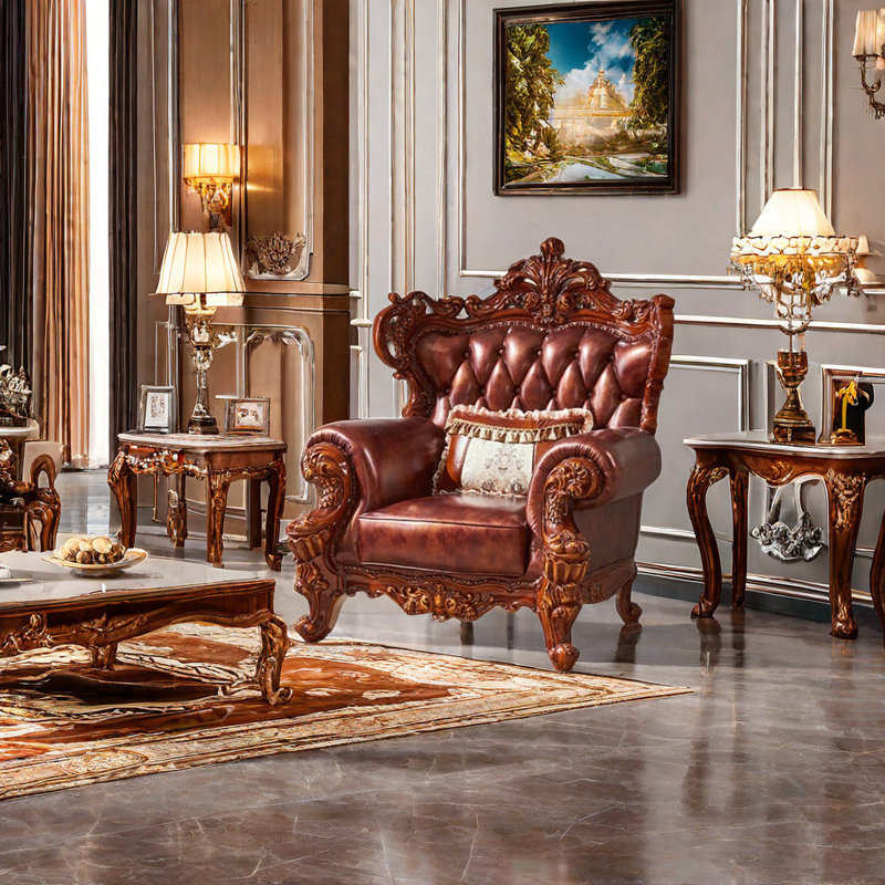 Fauteuil en cuir de vache de style européen