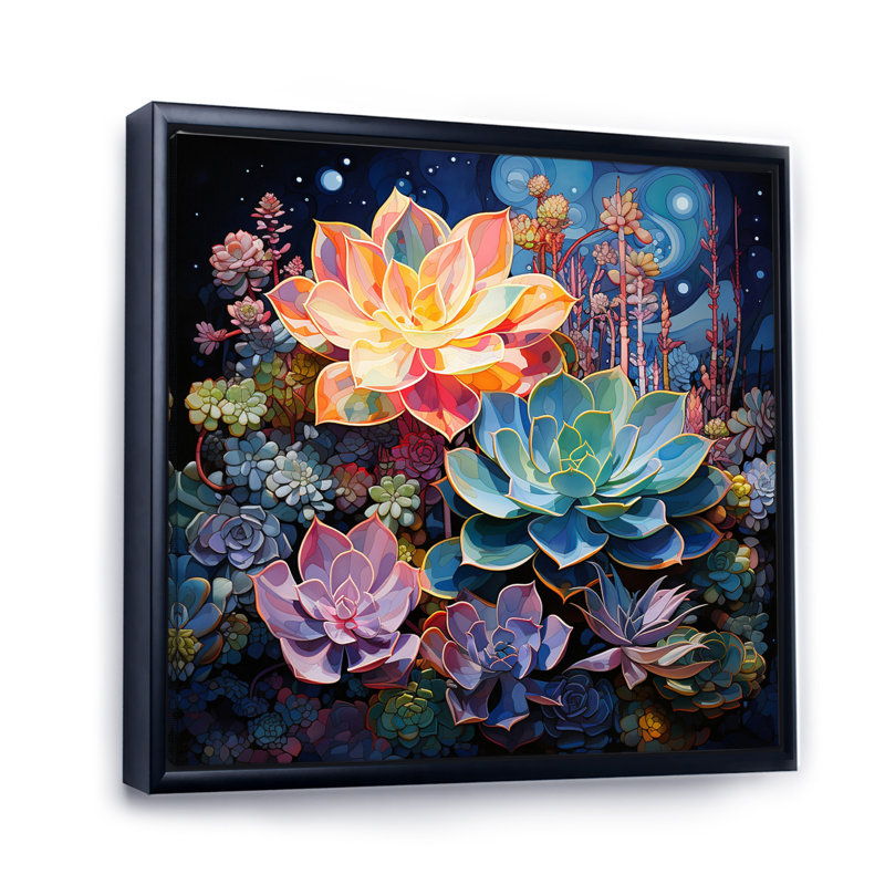 Vert succulent vert bleu II - impression, H 16 po x l 16 po x P 1 po, Cadre flottant noir