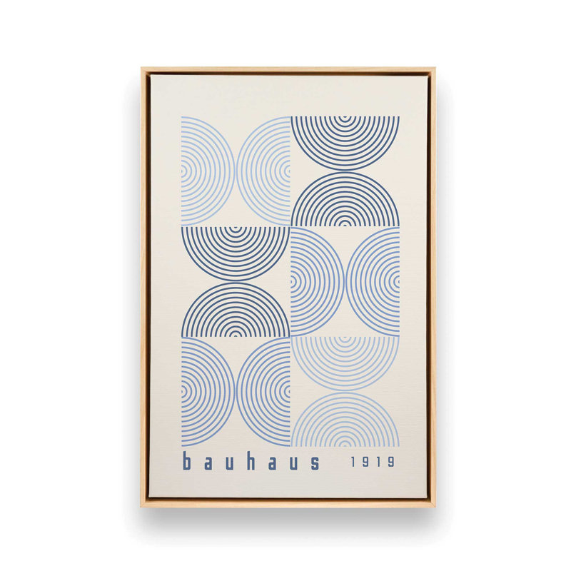 Affiche de composition Bauhaus, H 30,75 po x l 20,75 po, Beige/bleu, Cadre américain en érable flottant
