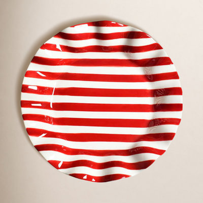 Red Stripe Ruffle Salad Plate