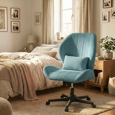 Chaise de bureau à pieds croisés avec roulettes, chaise de bureau sans accoudoirs avec siège large et dossier haut, siège incurvé ergonomique pour la chambre à coucher, le bureau et la maison