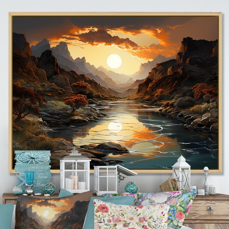 «Canyon Desert Sunrise Landscape I - Canyon», reproductions d'art mural, H 24 po x l 32 po x P 1 po, Cadre naturel flottant