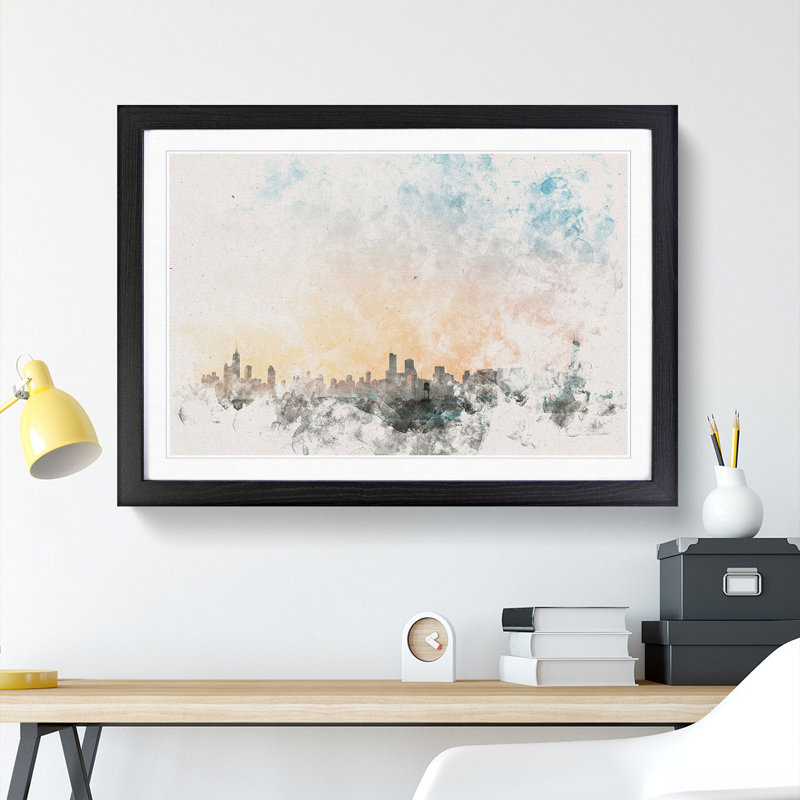 The Chicago Illinois Skyline - Picture Frame Painting Print, 62cm H x 87cm W x 2cm D, Walnut Framed