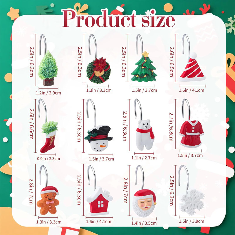 12-pack Christmas Shower Curtain Hooks
