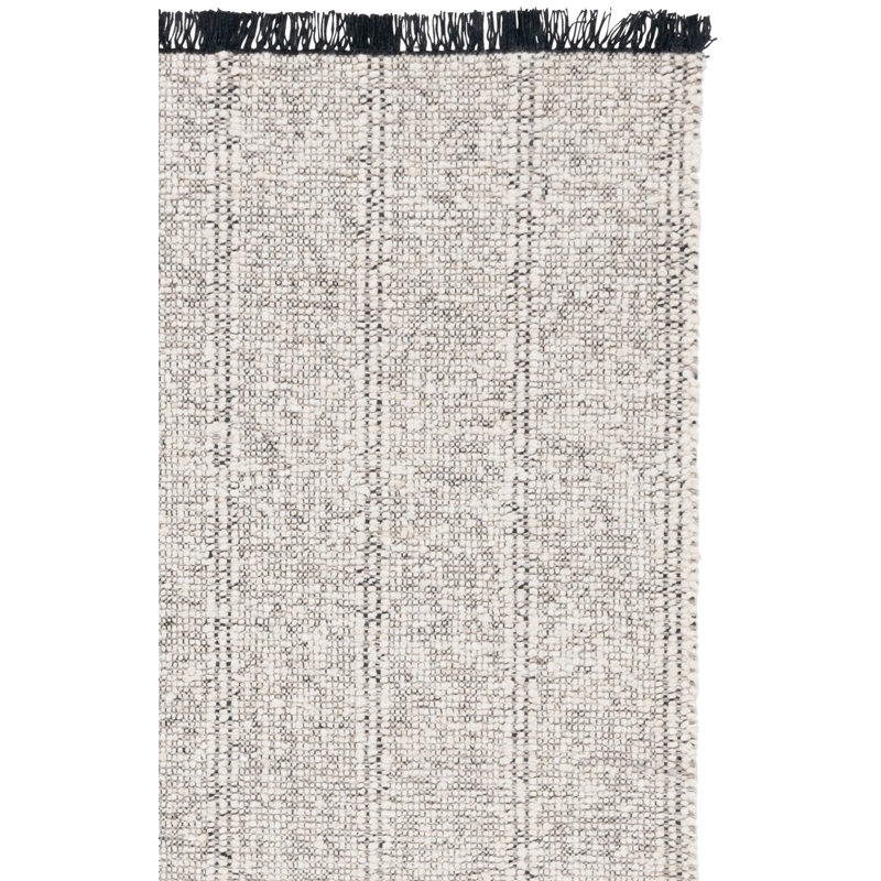 Manhattan 676 Hand Woven Wool/Cotton Striped Rug in Ivory/Black, Rectangle 9' x 12'