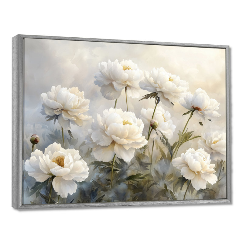 Iphigénia pivoines dans la brume de basse-cour I - pivoines, art mural, H 34 po x l 44 po, Reproduction encadrée