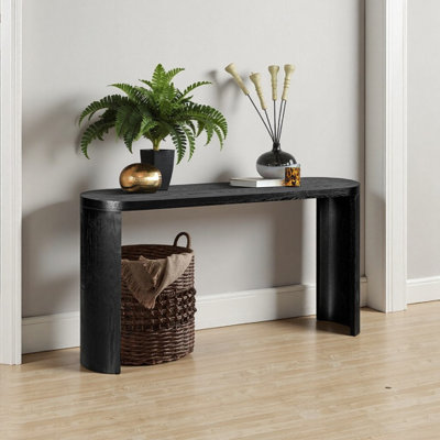 60" Black Oval Console Table with Reversible Curved Legs for Sofas  Entryways, Thick MDF Top